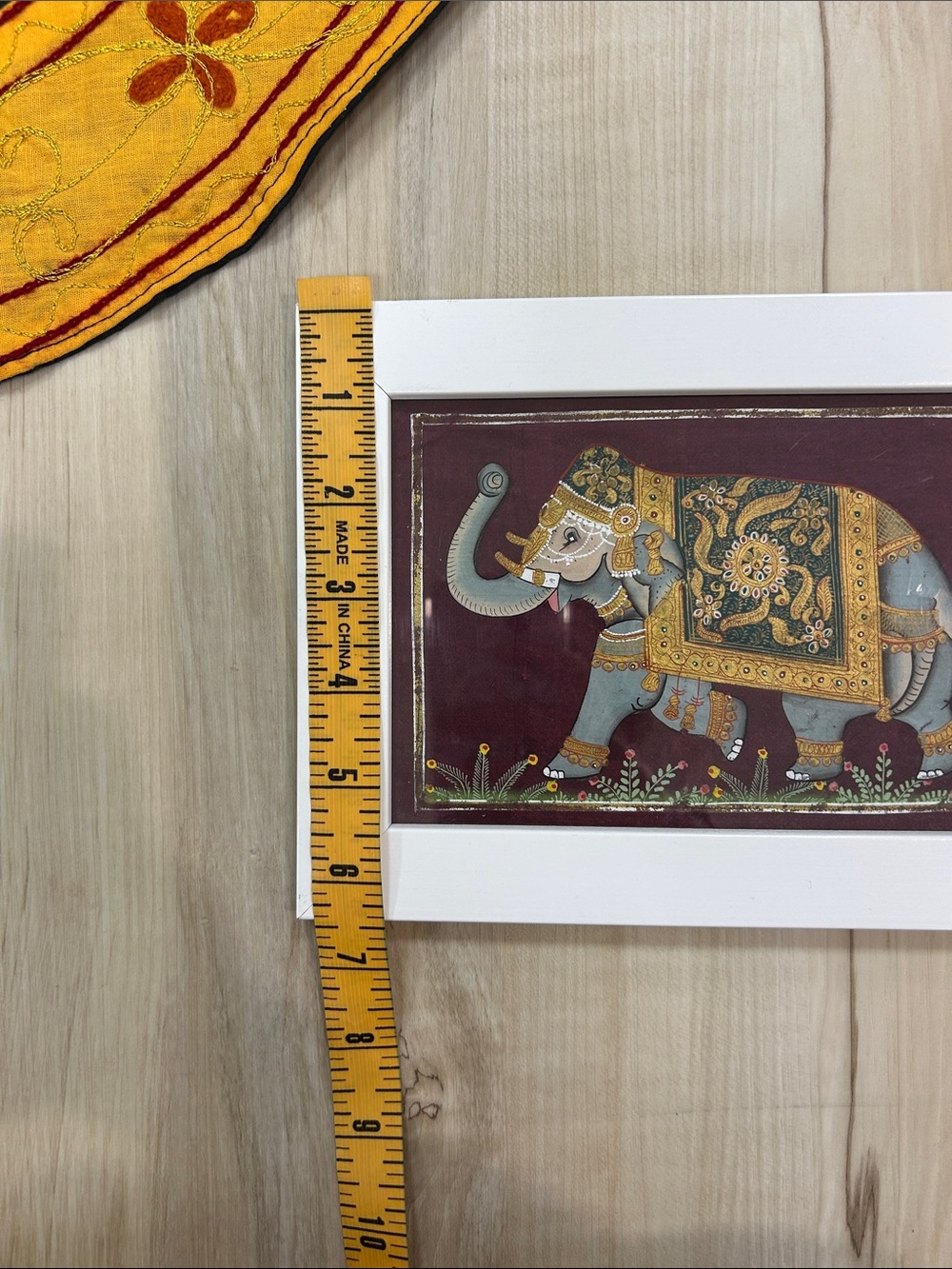 Handcrafted Yellow & Black Round Wall Hanging Tapestry & silk elephant print set image 7